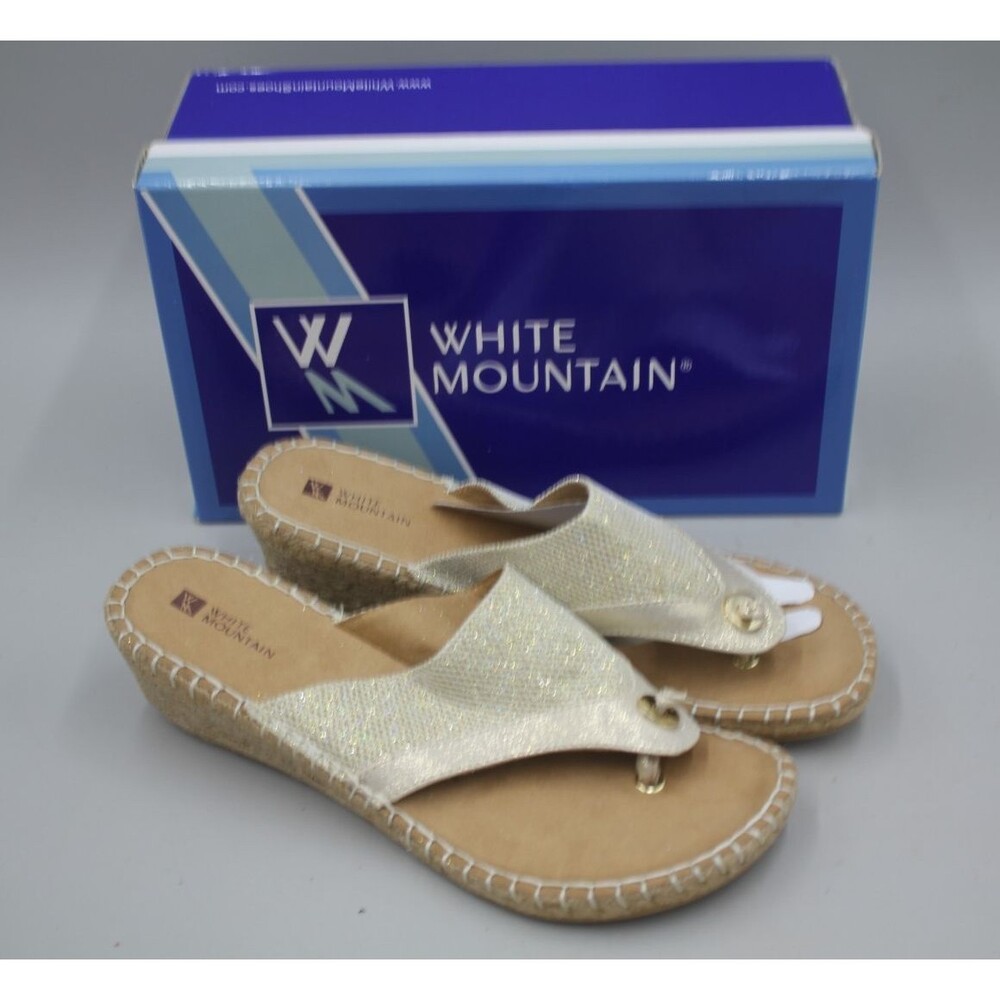 White Mountain Women Shoes Sandals Gold Glitter Wedge Size 10 Vacation Resort